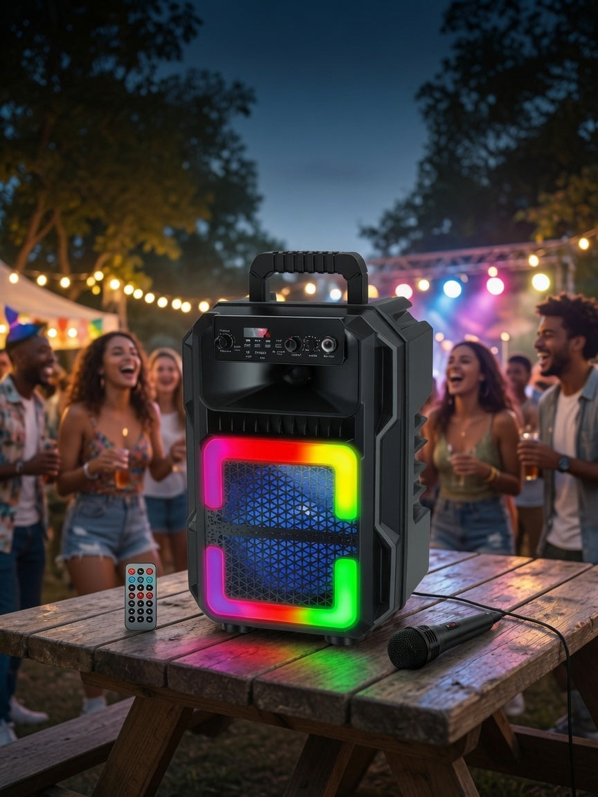 Outdoor Karaoke Zvučnik– 8” Bluetooth sa Mikrofonom i RGB svetlima